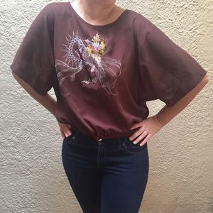 Vintage hand painted boho cinched waist blouse